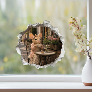 Coffee Break Cafe Girl Mouse Hole Decal