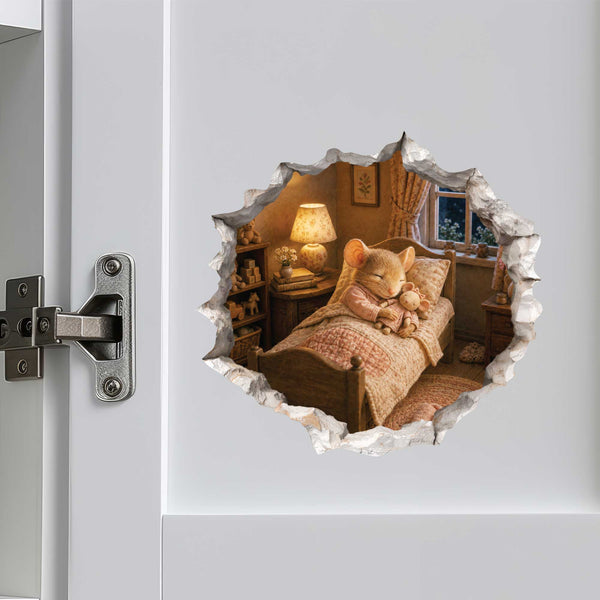 Sleeping Girl Mouse Hole Decal