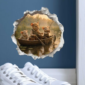 Grandpa and Grandkids Fishing Mouse Hole Decal