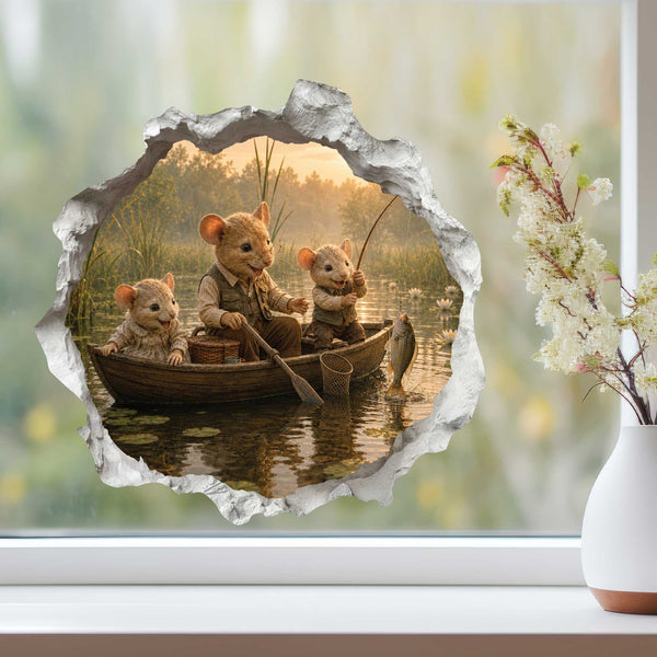Grandpa and Grandkids Fishing Mouse Hole Decal