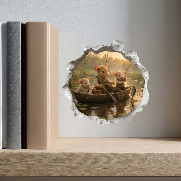 Grandpa and Grandkids Fishing Mouse Hole Decal
