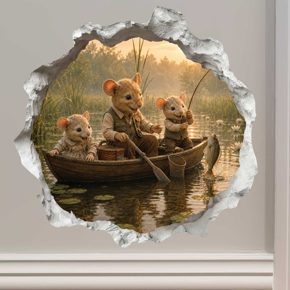Grandpa and Grandkids Fishing Mouse Hole Decal
