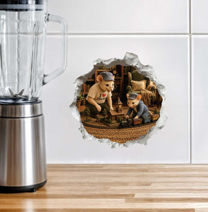 Grandpa and Grandson Playing Trains Mouse Hole Decal