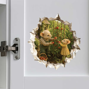 Grandpa and Granddaughter Gardening Mouse Hole Decal