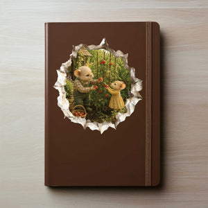Grandpa and Granddaughter Gardening Mouse Hole Decal