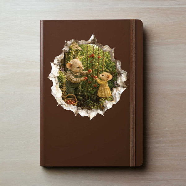 Grandpa and Granddaughter Gardening Mouse Hole Decal