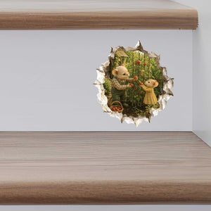 Grandpa and Granddaughter Gardening Mouse Hole Decal