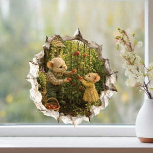 Grandpa and Granddaughter Gardening Mouse Hole Decal