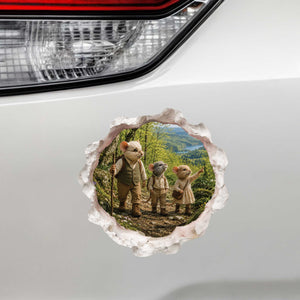 Grandpa and Grandchildren Hiking Mouse Hole Decal