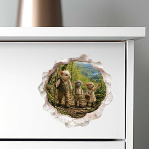 Grandpa and Grandchildren Hiking Mouse Hole Decal