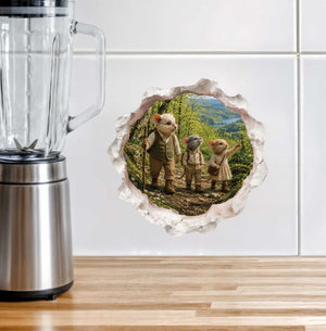 Grandpa and Grandchildren Hiking Mouse Hole Decal