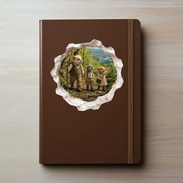 Grandpa and Grandchildren Hiking Mouse Hole Decal