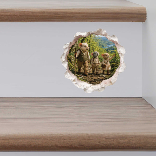 Grandpa and Grandchildren Hiking Mouse Hole Decal