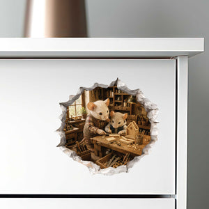 Grandpa and Grandson Woodworking Mouse Hole Decal