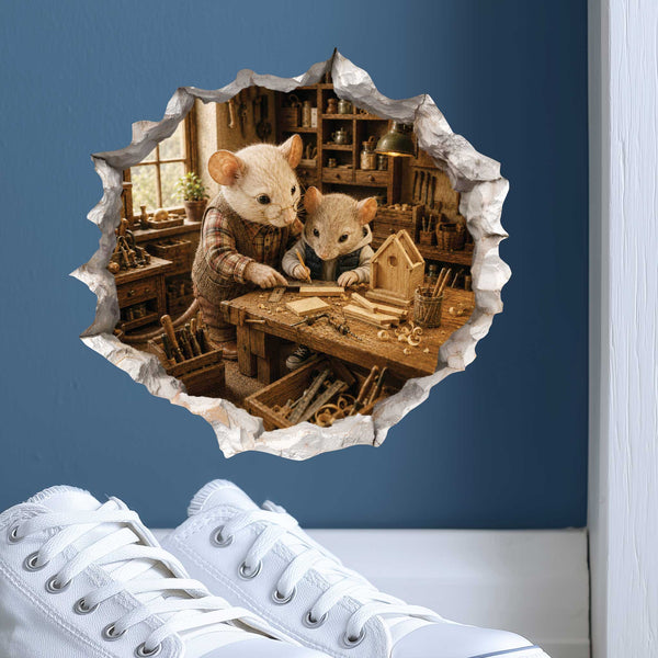 Grandpa and Grandson Woodworking Mouse Hole Decal