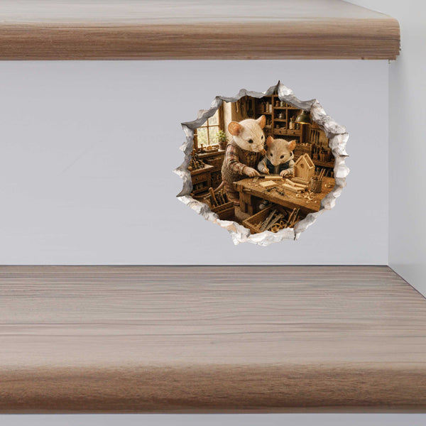 Grandpa and Grandson Woodworking Mouse Hole Decal