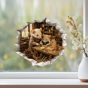 Grandpa and Grandson Woodworking Mouse Hole Decal