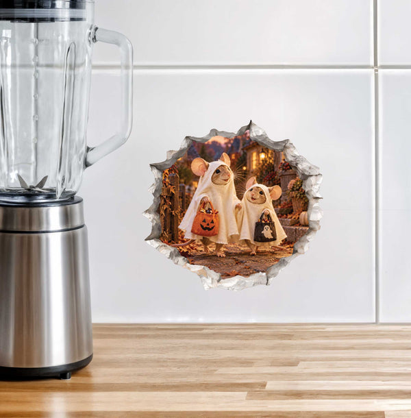 Halloween Ghosts Trick-or-Treating Mouse Hole Decal