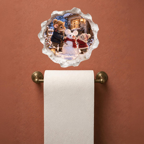 Christmas Snowman Building Mouse Hole Decal