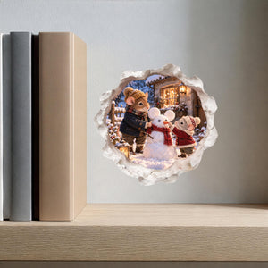 Christmas Snowman Building Mouse Hole Decal