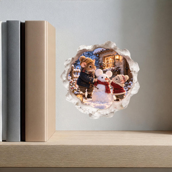 Christmas Snowman Building Mouse Hole Decal