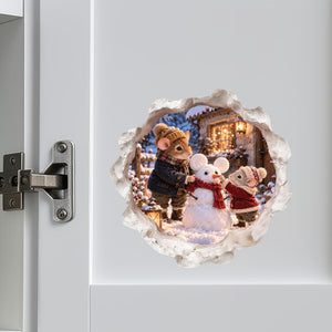 Christmas Snowman Building Mouse Hole Decal