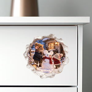 Christmas Snowman Building Mouse Hole Decal