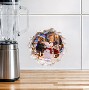 Christmas Snowman Building Mouse Hole Decal