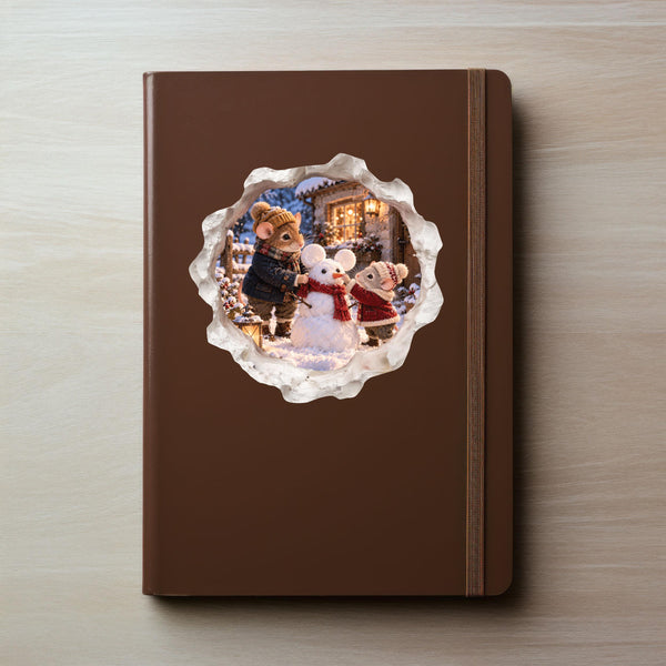 Christmas Snowman Building Mouse Hole Decal