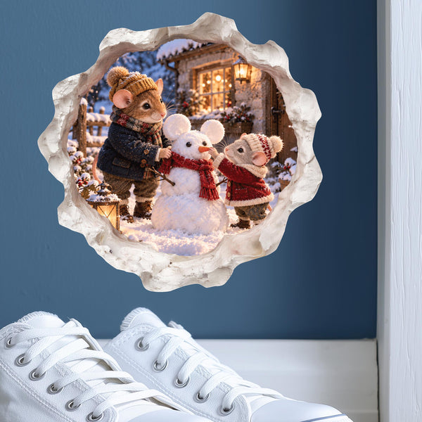 Christmas Snowman Building Mouse Hole Decal