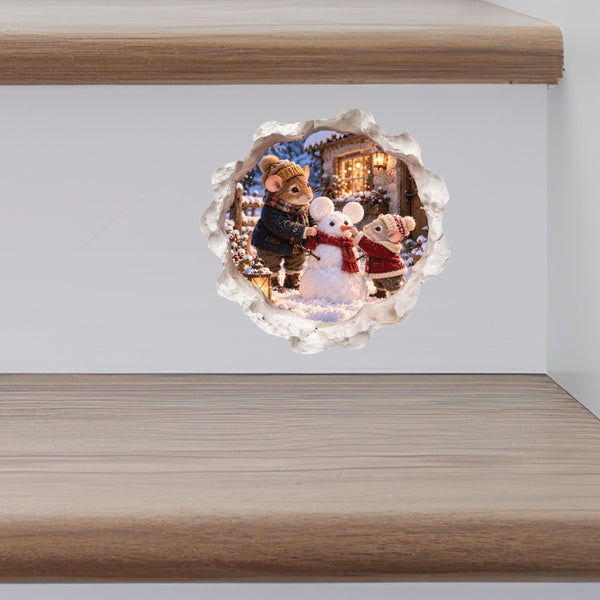 Christmas Snowman Building Mouse Hole Decal