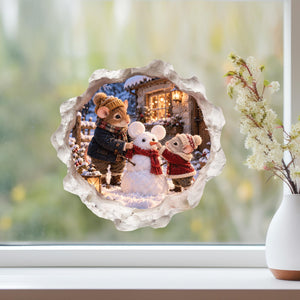 Christmas Snowman Building Mouse Hole Decal