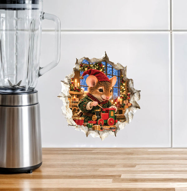 Christmas Elf Mouse Hole Decal