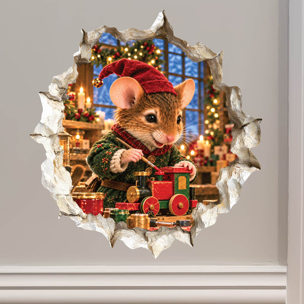 Christmas Elf Mouse Hole Decal