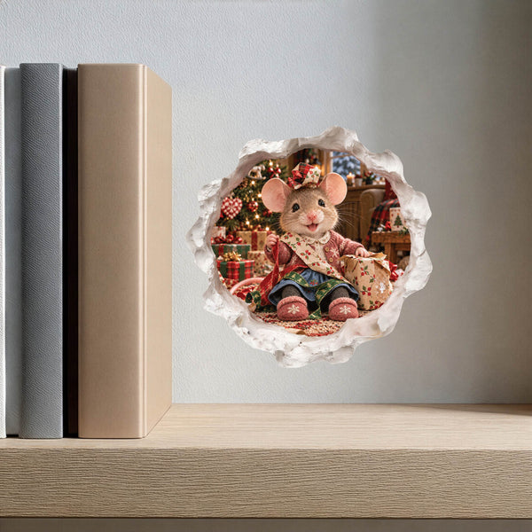 Christmas Gift Wrapping Mouse Hole Decal