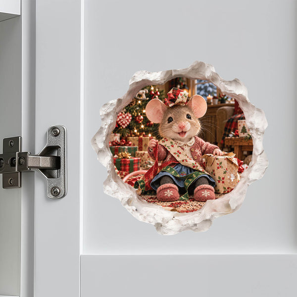 Christmas Gift Wrapping Mouse Hole Decal
