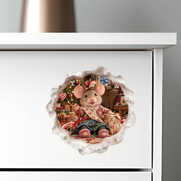 Christmas Gift Wrapping Mouse Hole Decal