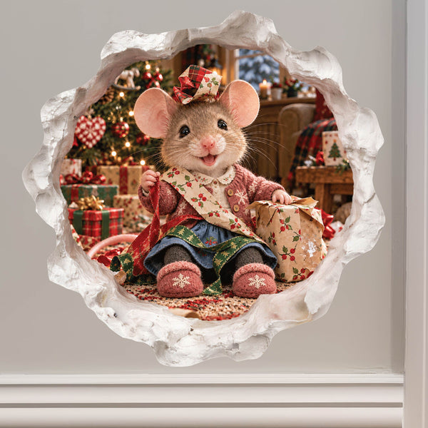 Christmas Gift Wrapping Mouse Hole Decal