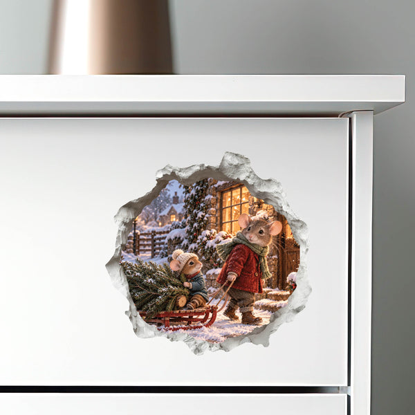 Christmas Tree Sled Mouse Hole Decal