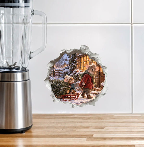 Christmas Tree Sled Mouse Hole Decal