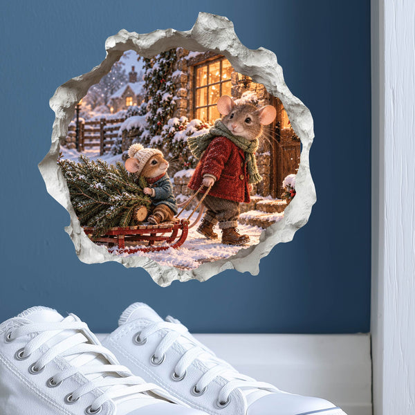 Christmas Tree Sled Mouse Hole Decal