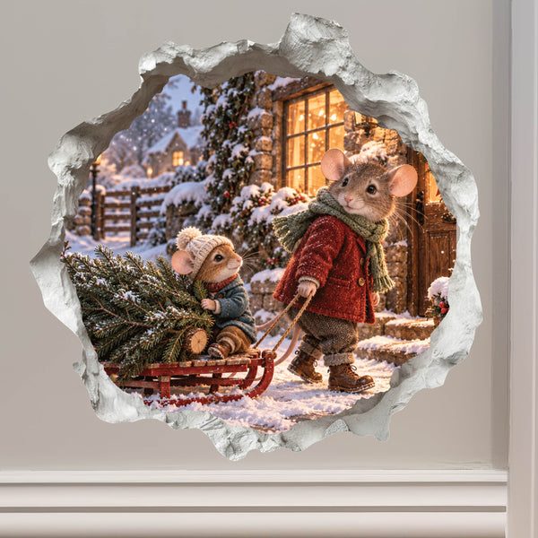Christmas Tree Sled Mouse Hole Decal