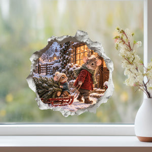 Christmas Tree Sled Mouse Hole Decal