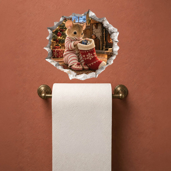 Christmas Stocking Surprise Mouse Hole Wall Decal