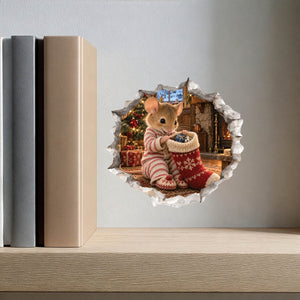 Christmas Stocking Surprise Mouse Hole Wall Decal