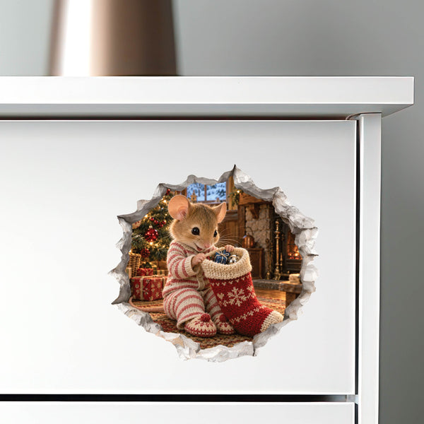 Christmas Stocking Surprise Mouse Hole Wall Decal