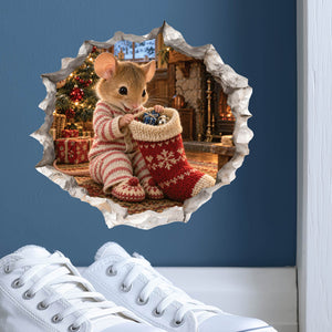 Christmas Stocking Surprise Mouse Hole Wall Decal