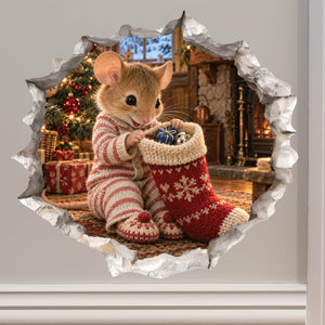 Christmas Stocking Surprise Mouse Hole Wall Decal