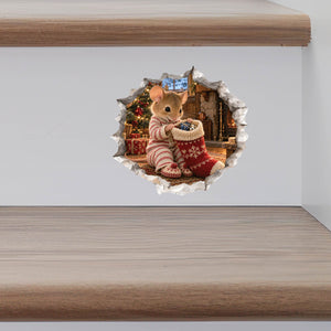 Christmas Stocking Surprise Mouse Hole Wall Decal