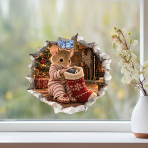 Christmas Stocking Surprise Mouse Hole Wall Decal